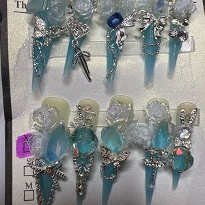 Glow in the dark press on nails, elegant, extra long stiletto 3-D XS